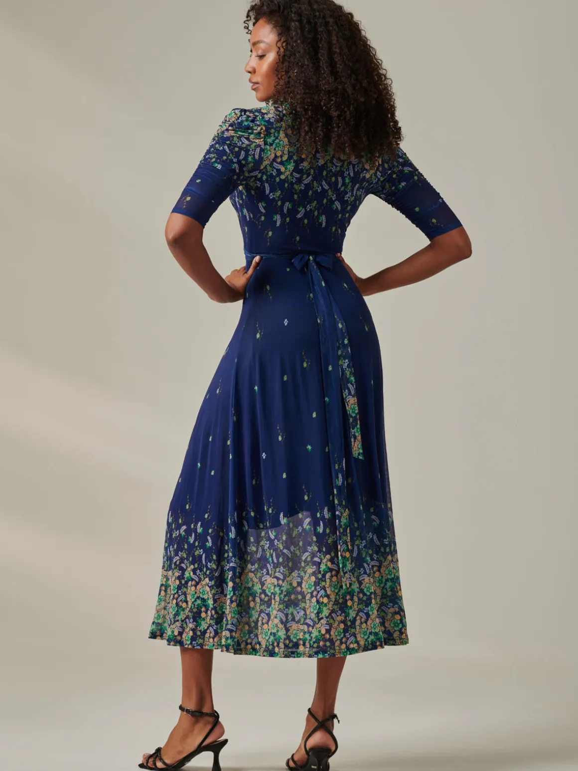 Stella Floral Print Wrap Mesh Maxi Dress, Blue Yellow Multi