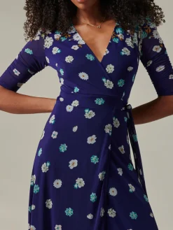 Stella Floral Print Wrap Mesh Maxi Dress, Navy Floral