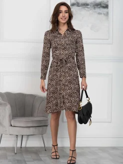Susan Fit & Flare Shirt Dress , Brown Animal