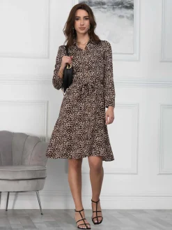 Susan Fit & Flare Shirt Dress , Brown Animal