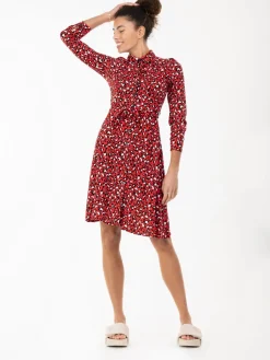Susan Fit & Flare Shirt Dress , Red Animal