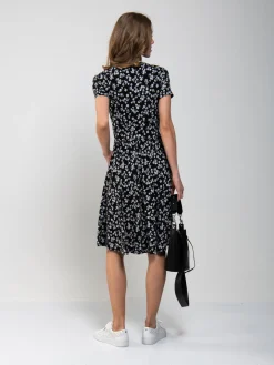 Sweetheart Neck Swing Dress, Black/White