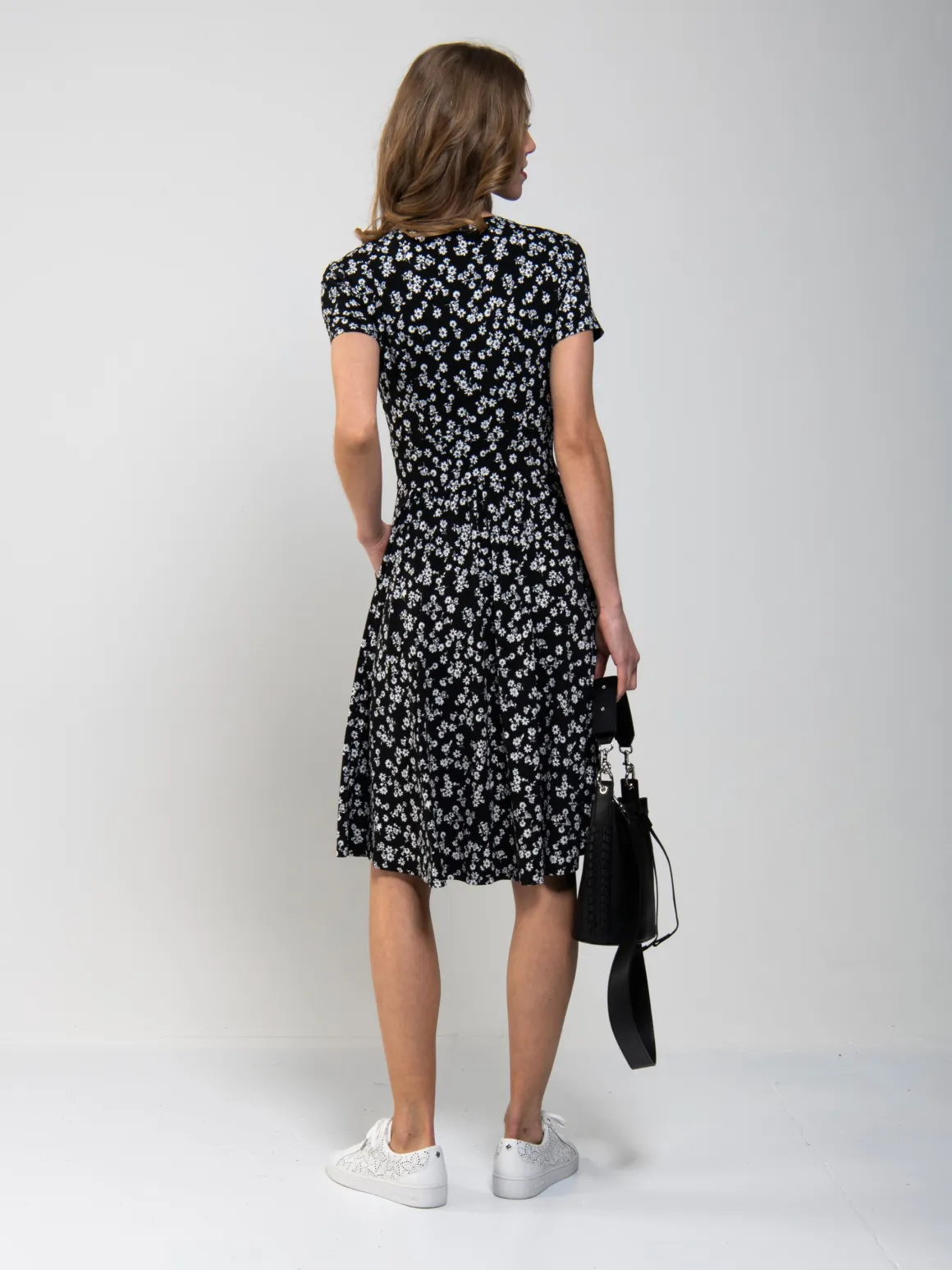 Sweetheart Neck Swing Dress, Black/White