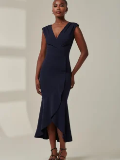 Tara Sleeveless Draped Maxi Dress, Navy