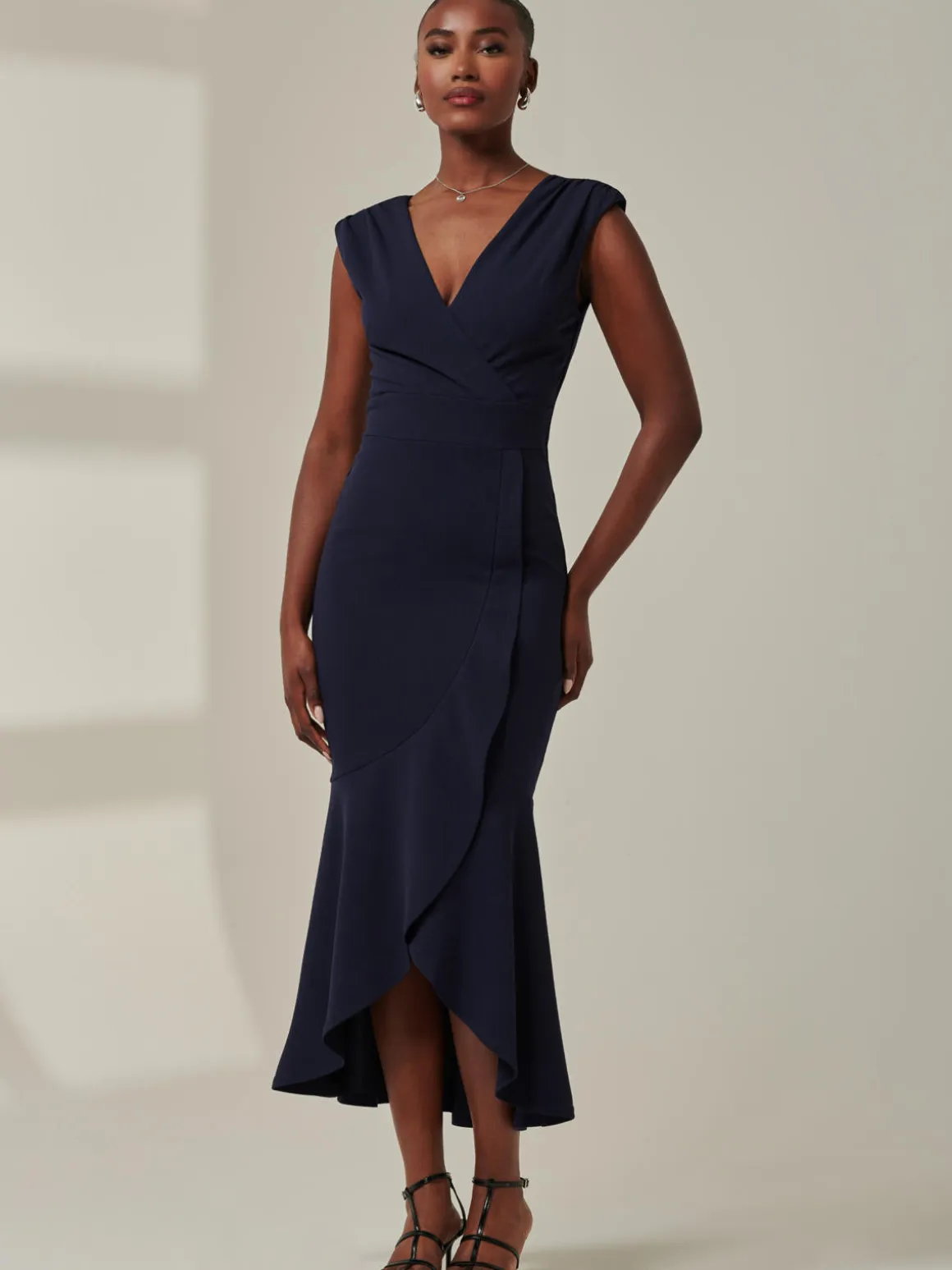 Tara Sleeveless Draped Maxi Dress, Navy