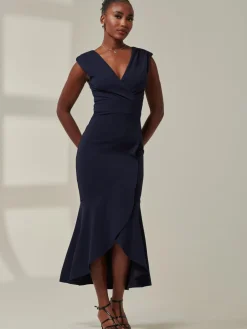 Tara Sleeveless Draped Maxi Dress, Navy