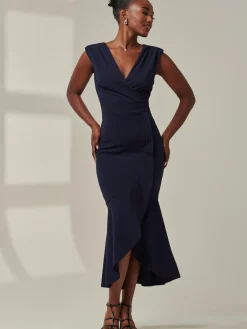 Tara Sleeveless Draped Maxi Dress, Navy