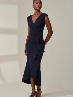 Tara Sleeveless Draped Maxi Dress, Navy
