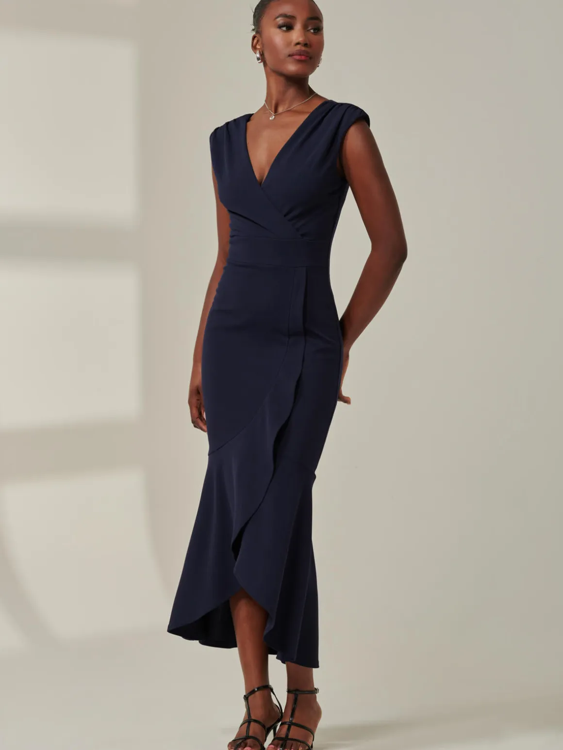 Tara Sleeveless Draped Maxi Dress, Navy