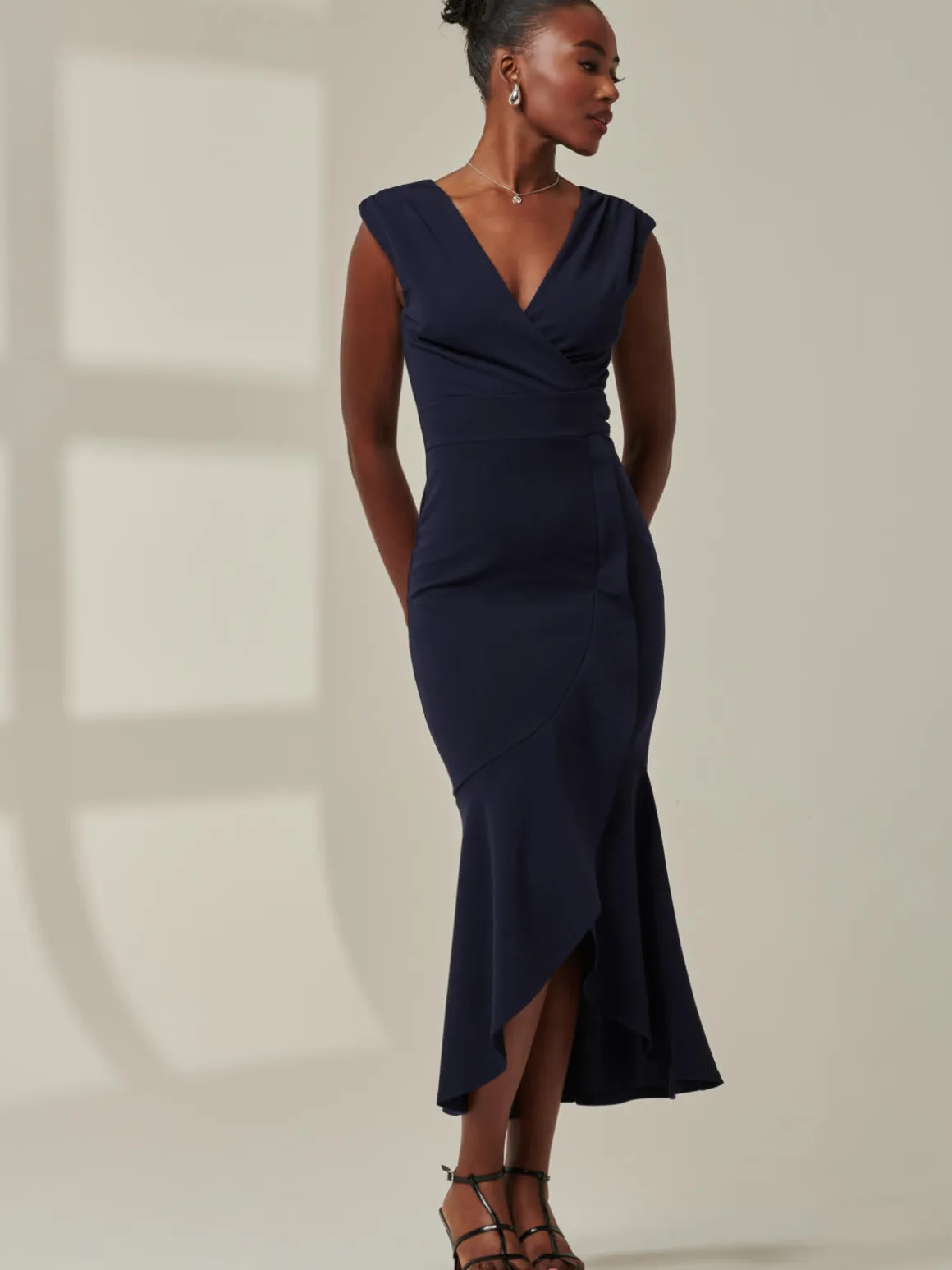 Tara Sleeveless Draped Maxi Dress, Navy