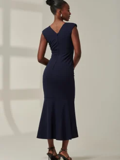 Tara Sleeveless Draped Maxi Dress, Navy