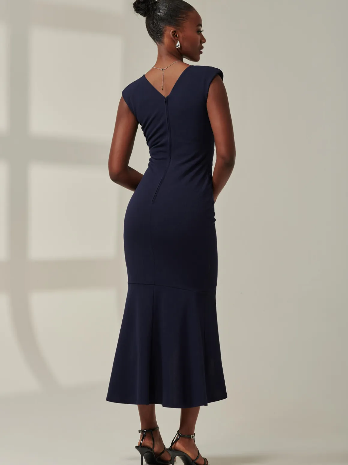 Tara Sleeveless Draped Maxi Dress, Navy