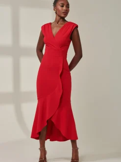 Tara Sleeveless Draped Maxi Dress, Red