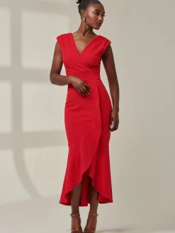 Tara Sleeveless Draped Maxi Dress, Red