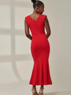 Tara Sleeveless Draped Maxi Dress, Red