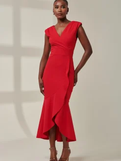 Tara Sleeveless Draped Maxi Dress, Red