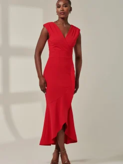 Tara Sleeveless Draped Maxi Dress, Red