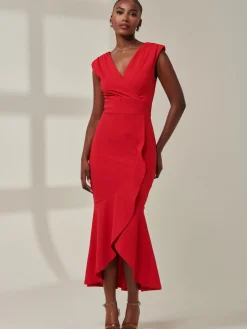 Tara Sleeveless Draped Maxi Dress, Red