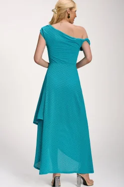 Textured Asymmetric One Shoulder Maxi Dress, Blue