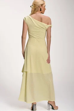 Textured Asymmetric One Shoulder Maxi Dress, Butter Yellow