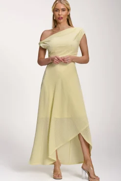 Textured Asymmetric One Shoulder Maxi Dress, Butter Yellow