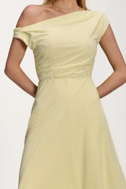 Textured Asymmetric One Shoulder Maxi Dress, Butter Yellow