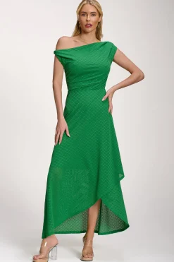 Textured Asymmetric One Shoulder Maxi Dress, Emerald Green