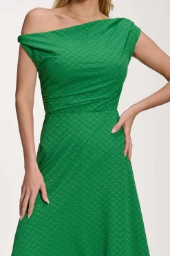 Textured Asymmetric One Shoulder Maxi Dress, Emerald Green