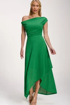 Textured Asymmetric One Shoulder Maxi Dress, Emerald Green