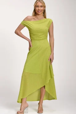 Textured Asymmetric One Shoulder Maxi Dress, Lime