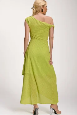 Textured Asymmetric One Shoulder Maxi Dress, Lime