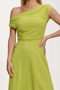 Textured Asymmetric One Shoulder Maxi Dress, Lime