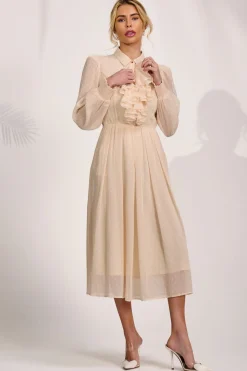 Textured Chiffon Long Sleeve Shirt Dress, Cloud White