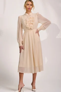 Textured Chiffon Long Sleeve Shirt Dress, Cloud White