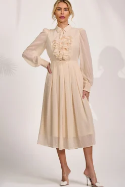 Textured Chiffon Long Sleeve Shirt Dress, Cloud White
