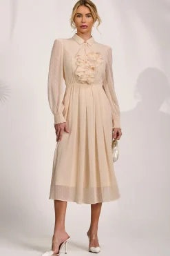 Textured Chiffon Long Sleeve Shirt Dress, Cloud White