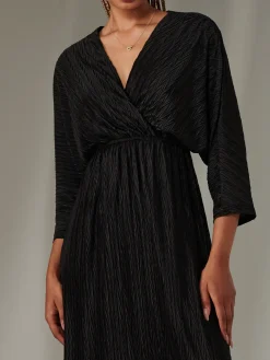 Textured Jersey Long Sleeve Maxi Dress, Black