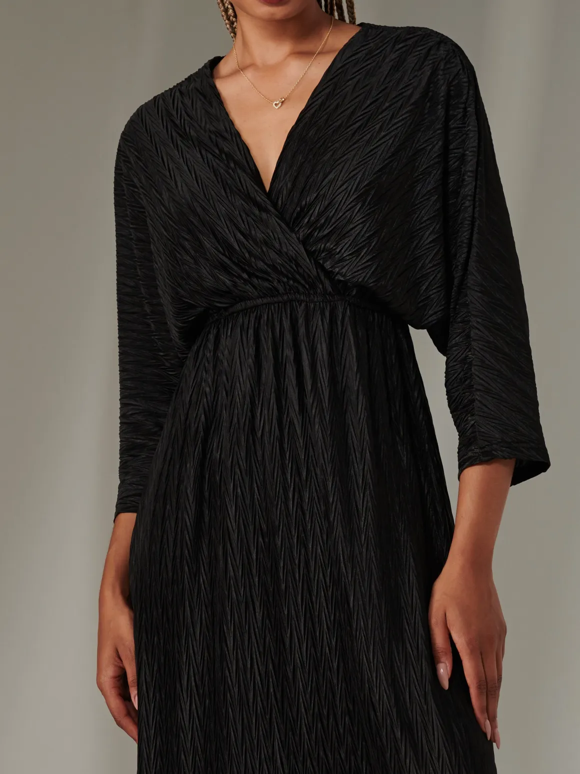Textured Jersey Long Sleeve Maxi Dress, Black