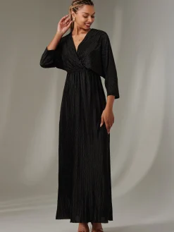 Textured Jersey Long Sleeve Maxi Dress, Black
