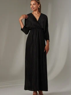 Textured Jersey Long Sleeve Maxi Dress, Black