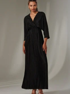 Textured Jersey Long Sleeve Maxi Dress, Black