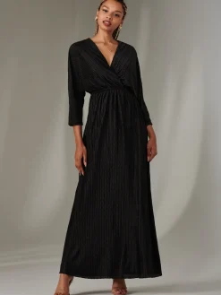 Textured Jersey Long Sleeve Maxi Dress, Black