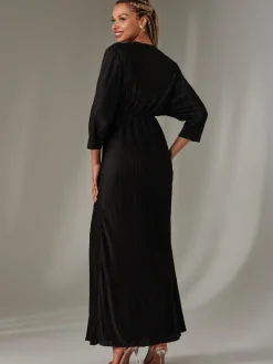 Textured Jersey Long Sleeve Maxi Dress, Black