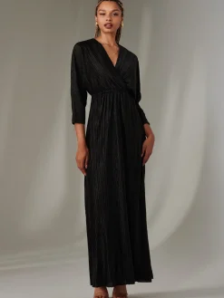Textured Jersey Long Sleeve Maxi Dress, Black