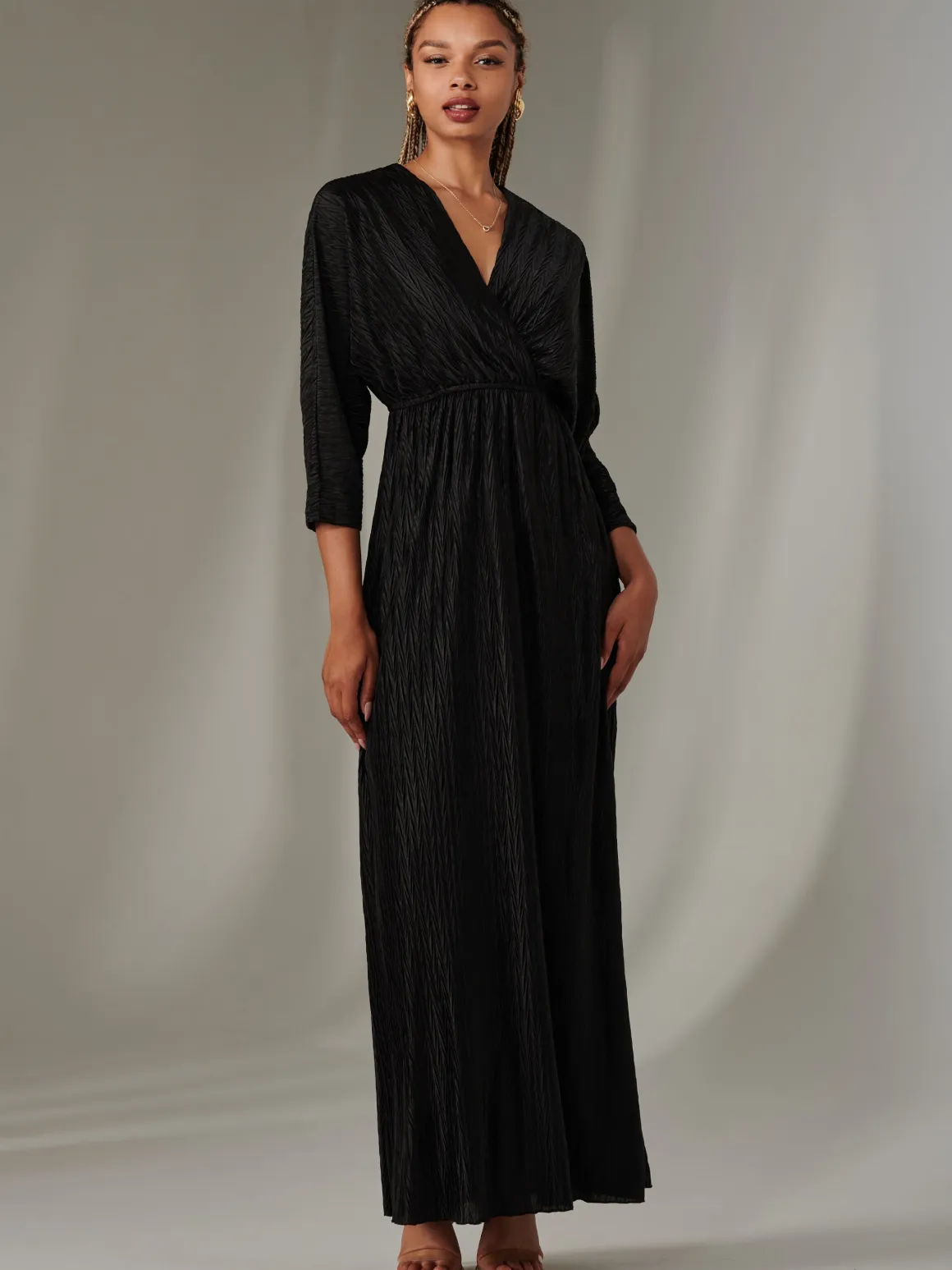 Textured Jersey Long Sleeve Maxi Dress, Black