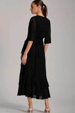 Textured Ruffle Hem Knitted Maxi Dress, Black