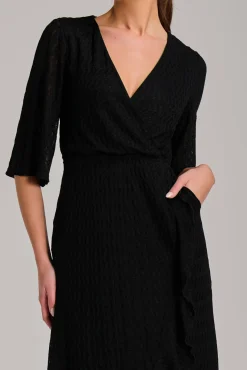 Textured Ruffle Hem Knitted Maxi Dress, Black