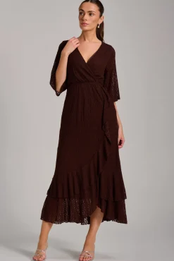 Textured Ruffle Hem Knitted Maxi Dress, Brown