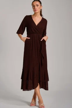 Textured Ruffle Hem Knitted Maxi Dress, Brown