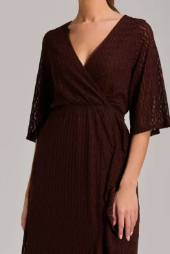 Textured Ruffle Hem Knitted Maxi Dress, Brown